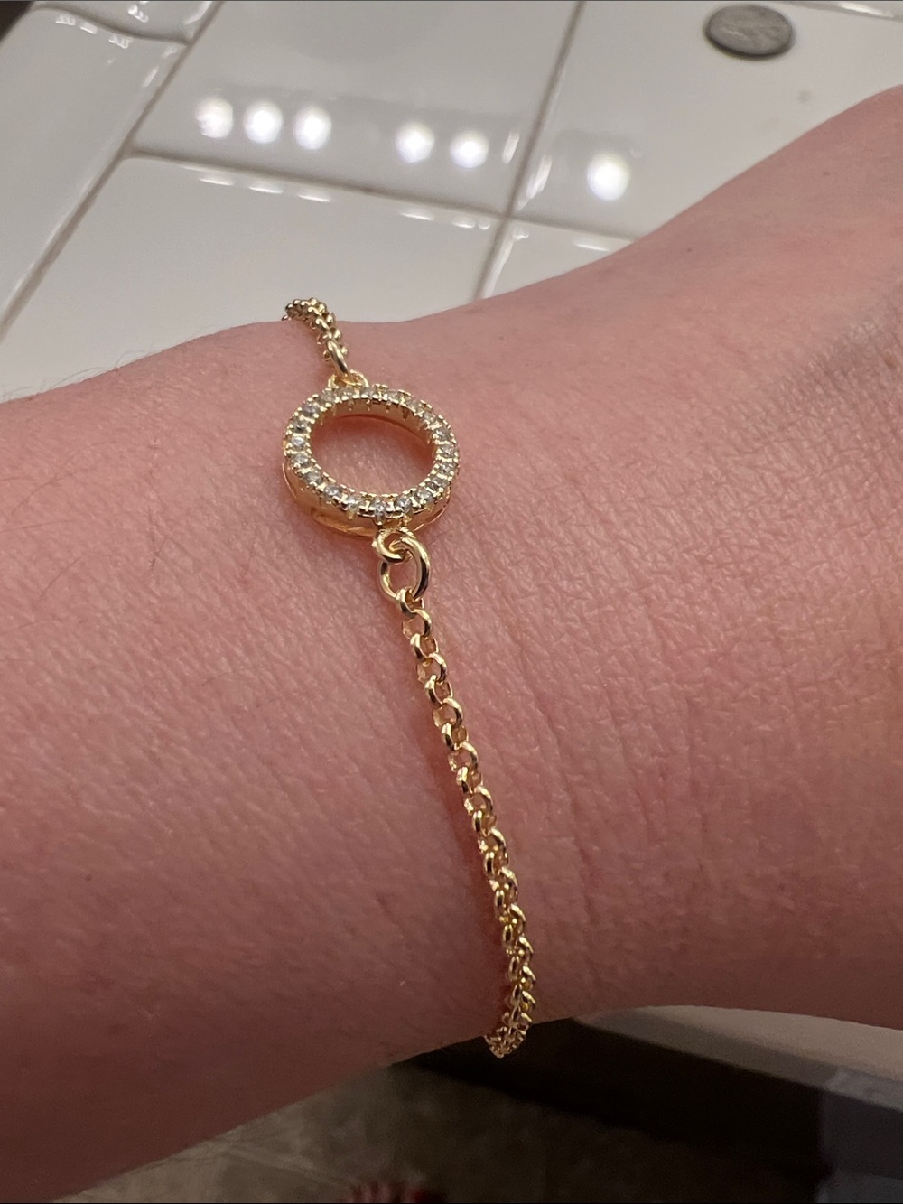 Delicate 18K filled Gold Circle Pavé Bracelet - Women Jewelry